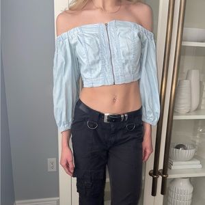Urban Outfitters, women’s size M, cropped jean shirt